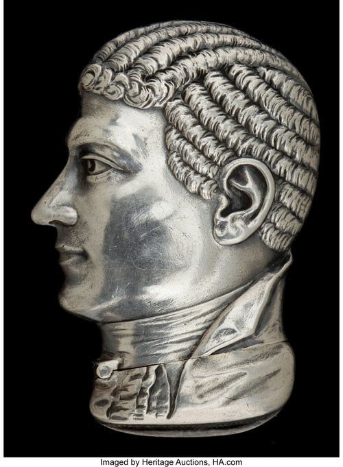 A HOWARD SILVER FIGURAL MATCH SAFE: JOHN JAY. Howard Sterling Co., Providence, RI, circa 1890. Marks