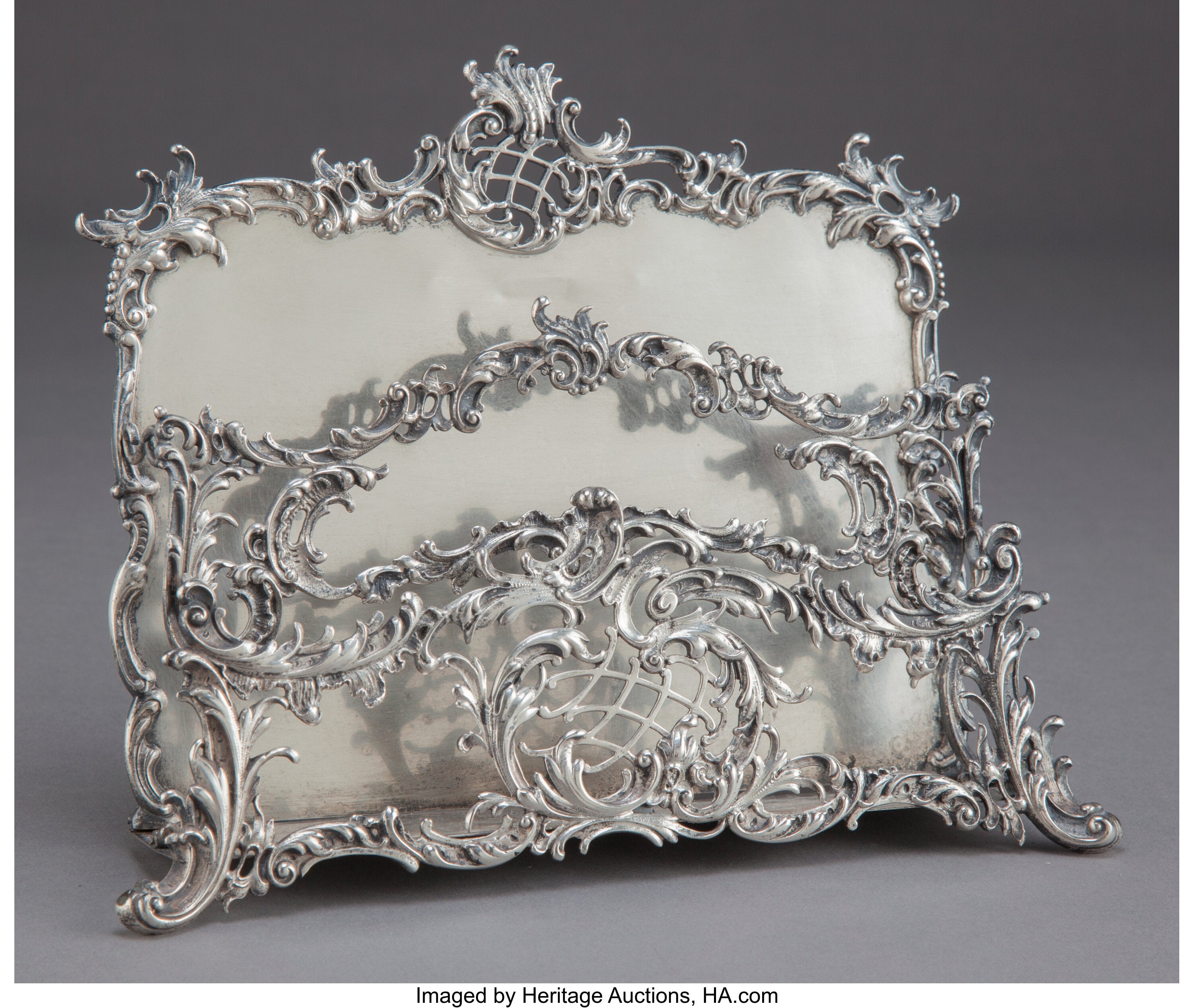 A HOWARD STERLING CO. SILVER LETTER RACK. Howard Sterling Co., Providence, Rhode Island, circa 1900
